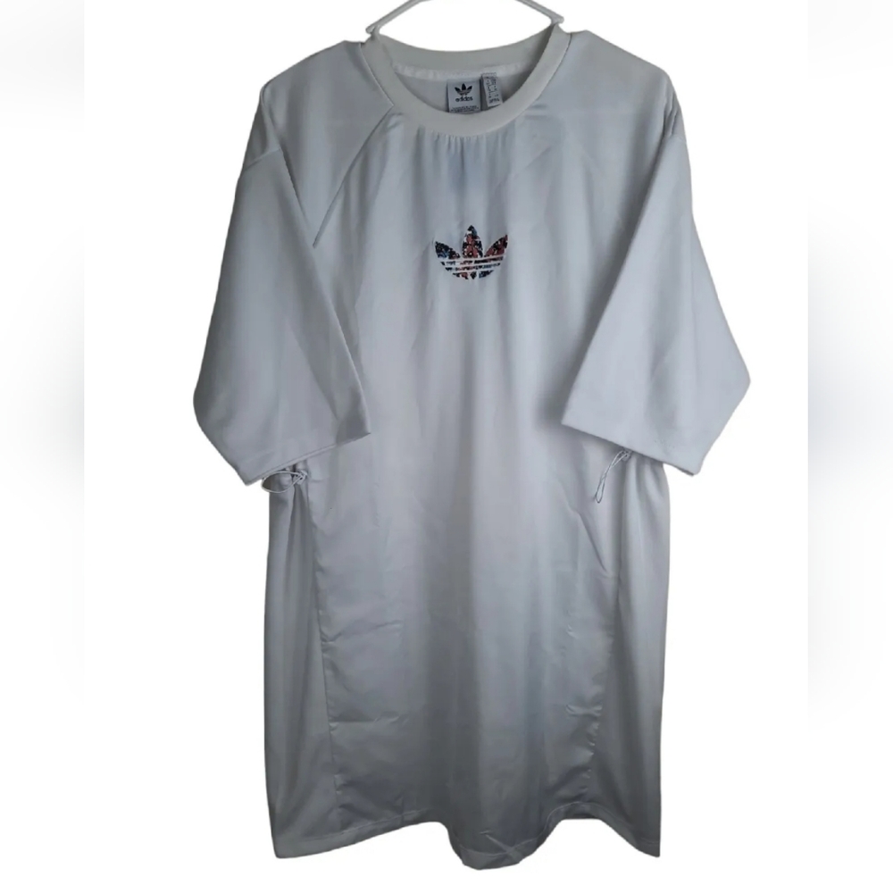 Adidas NWT Womens 3/4 Sleeve Tee Embraided Logo Dress with Waist Drawstr…